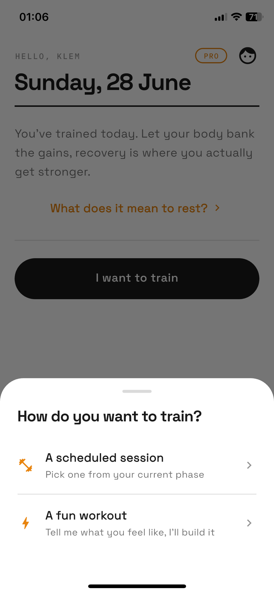 Choosing how to train today